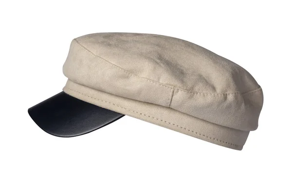 Mode Beige Hut Mit Schwarzem Visier Isoliert Auf Weißem Hintergrund — Stockfoto