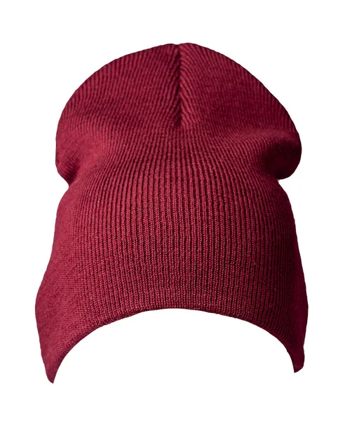女性の赤い帽子 白い背景に隔離されたニット帽 — ストック写真