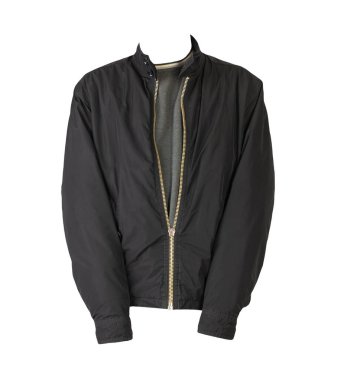 fermuardaki siyah ceket ve beyaz arkaplanda izole edilmiş gri kazak.