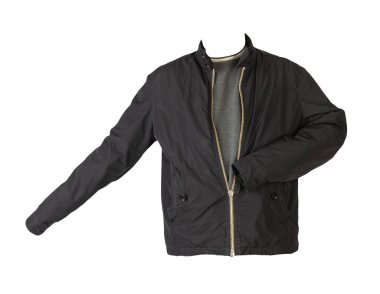 fermuardaki siyah ceket ve beyaz arkaplanda izole edilmiş gri kazak.