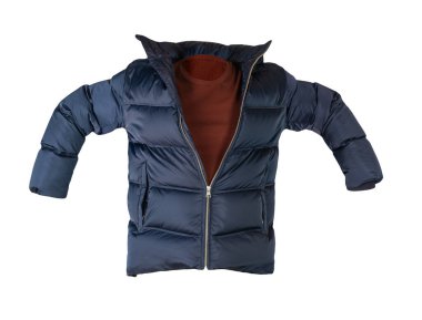 Koyu mavi ceketli ve bordo süveterli beyaz arka planda izole.