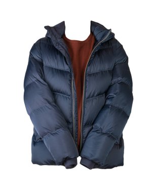 Koyu mavi ceketli ve bordo süveterli beyaz arka planda izole.