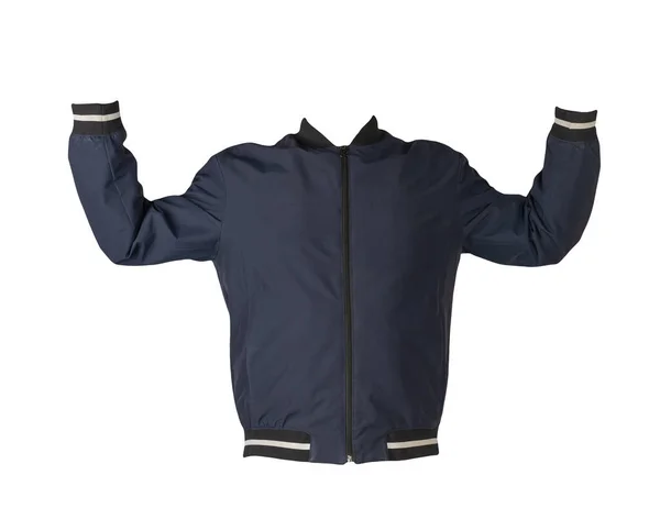 mens dark blue bomber jacket isolated on white background. fashionable clothes for every day