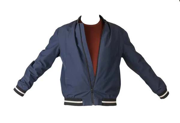 Dark Blue Bomber Jacket Dark Red Sweater Isolated White Background — Stock Photo, Image