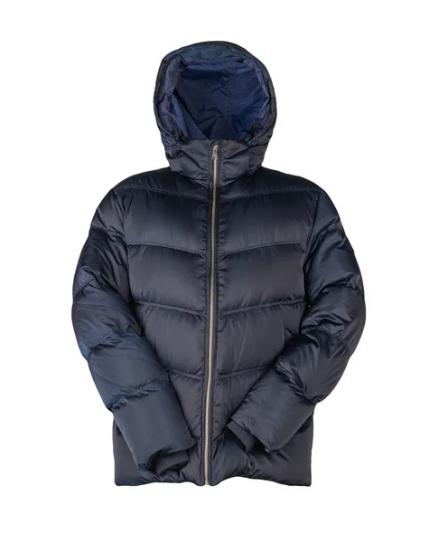 Mens Dark Blue Jacket Hood Isolated White Background Модная Одежда — стоковое фото