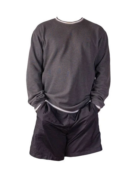 Grijze Sweatshir Zwarte Sportshorts Geïsoleerd Een Witte Achtergrond Casual Sportkleding — Stockfoto