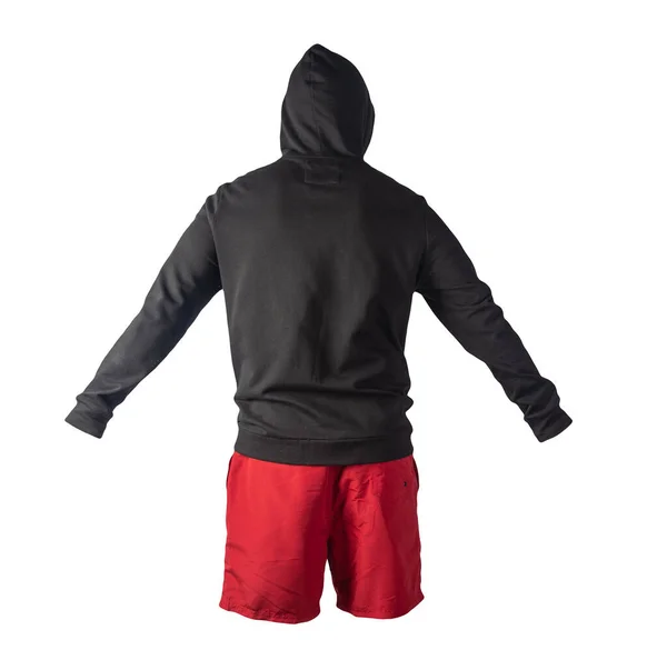 Camisola Preta Com Zíper Ferro Com Capuz Calções Esportivos Vermelhos — Fotografia de Stock