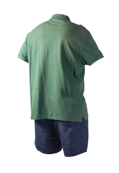 Heren Sport Donkerblauwe Short Donkergroen Shirt Met Een Button Kraag — Stockfoto