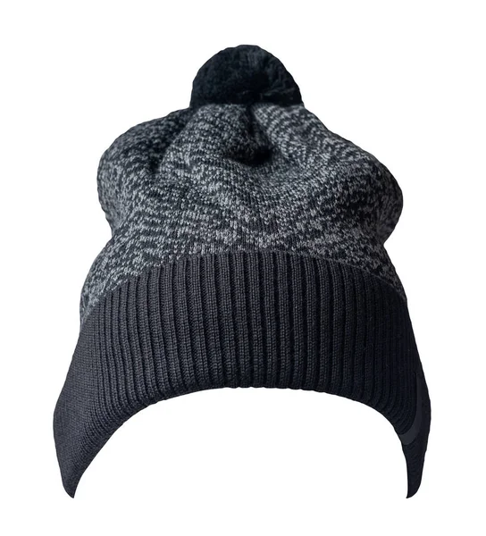 Cappello Grigio Nero Lavorato Maglia Isolato Sfondo Bianco Hat Con — Foto Stock