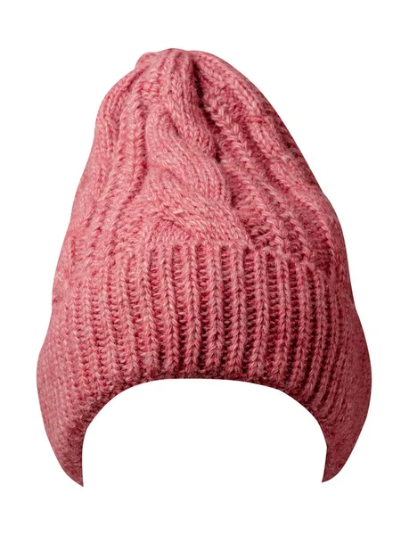 Women Pink Hat Knitted Hat Isolated White Background — Stock Photo, Image