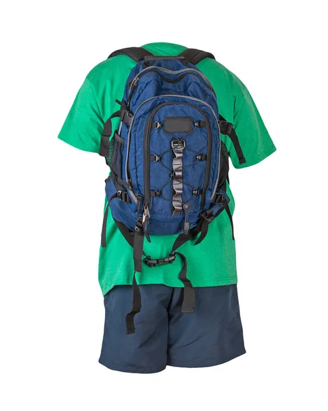 Sac Dos Bleu Deinim Short Sport Bleu Foncé Shirt Vert — Photo