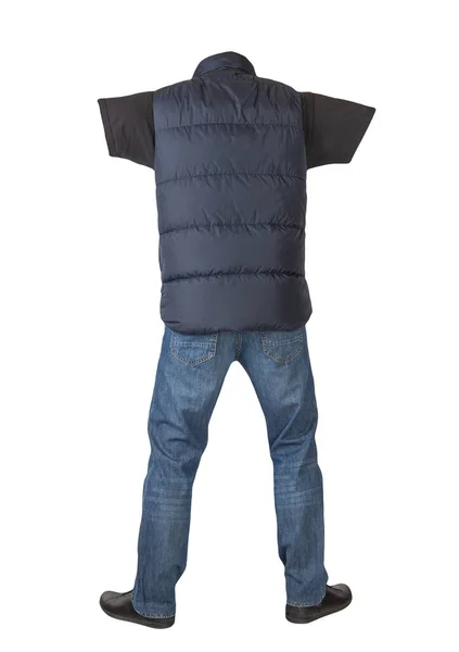 Giacca Blu Scuro Senza Maniche Jeans Blu Scuro Shirt Nera — Foto Stock