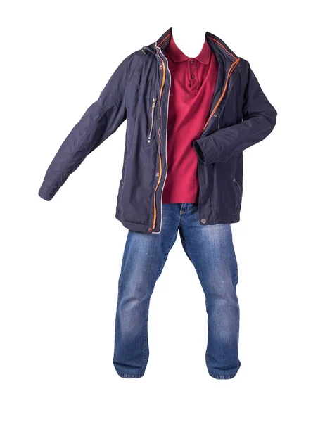 재킷에 청바지가 배경에 고립되어 평상복 — 스톡 사진