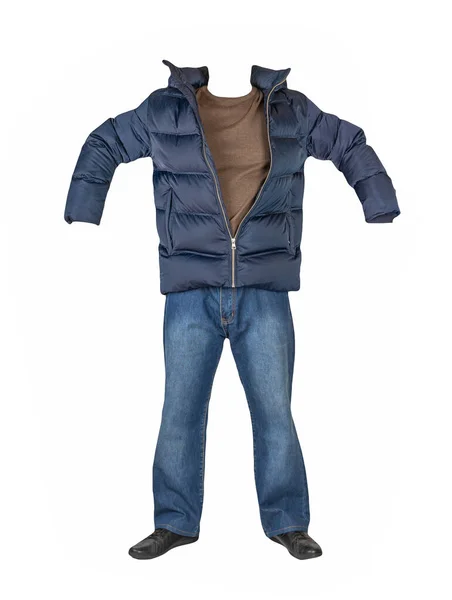 청바지 스웨터 재킷에 후드와 구두가 배경에 분리되어 있습니다 관능적 스타일 — 스톡 사진