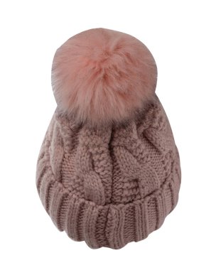   Beyaz arka planda izole edilmiş pembe şapka. Pomponlu şapka. .