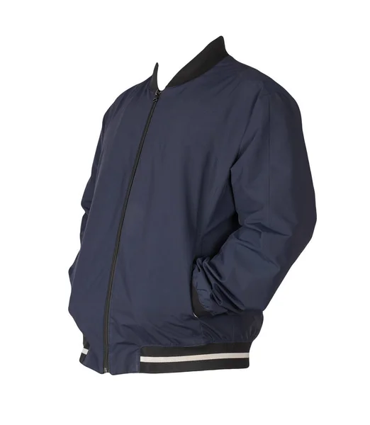 Mens Dark Blue Bomber Jacket Isolated White Background Fashionable Clothes — Stock Photo, Image