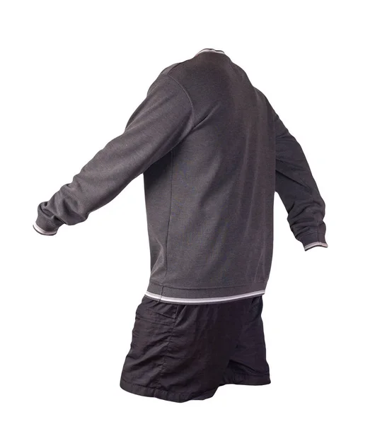 Szary Sweter Czarne Spodenki Sportowe Odizolowane Białym Tle Odzież Sportowa — Zdjęcie stockowe