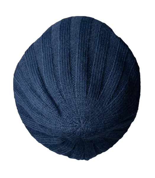 Chapéu Azul Escuro Malha Isolado Acessório Chapéu Background Fashion Branco — Fotografia de Stock