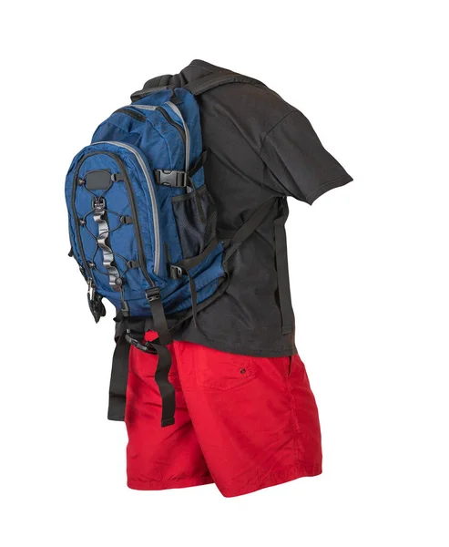 Deinim Bluebackpack Rote Sporthose Schwarzes Shirt Isoliert Auf Weißem Foane — Stockfoto