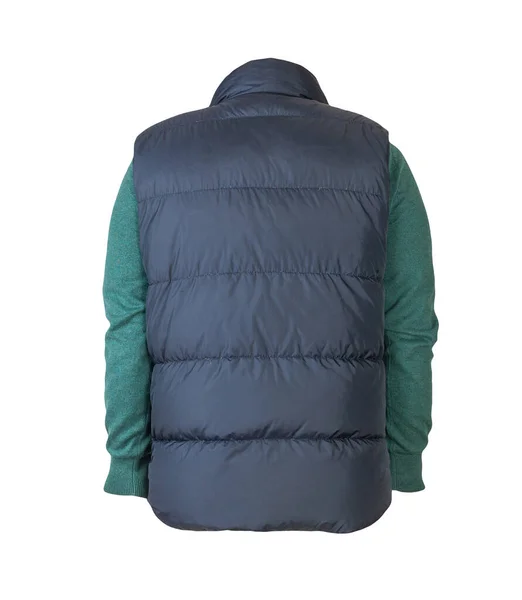 Dark Blue Sleeveless Jacket Green Sweater Isolated White Background Casual — Stock Photo, Image