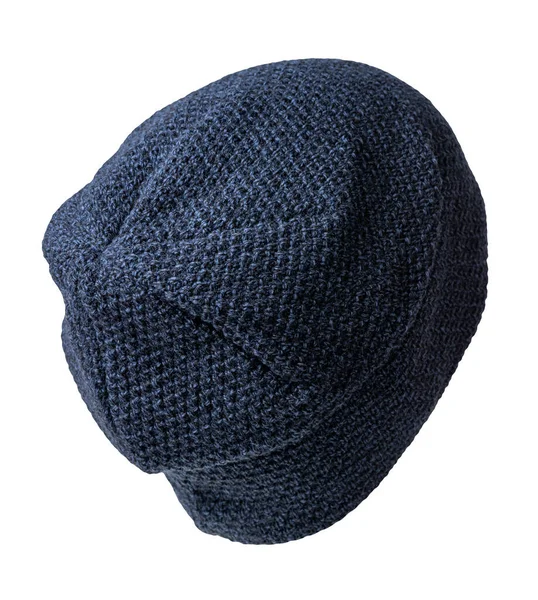 Knitted Dark Blue Hat Isolated White Background Fashion Hat Accessory — Stock Photo, Image