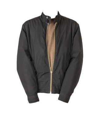 fermuardaki siyah ceket ve beyaz arkaplanda izole edilmiş kahverengi kazak.