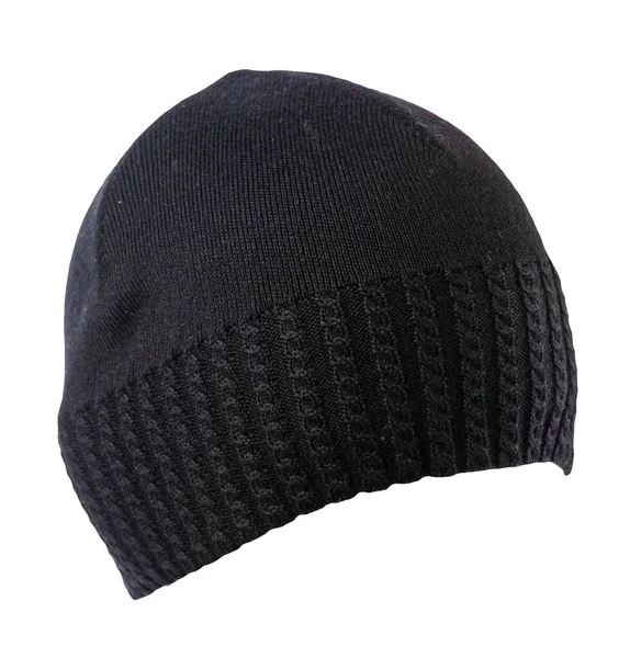 Gestrickte Schwarze Mütze Isoliert Auf Weißem Hintergrund Modehut Accessoire Für — Stockfoto