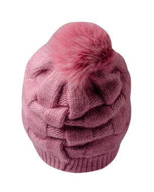   Beyaz arka planda izole edilmiş pembe şapka. Pomponlu şapka. .