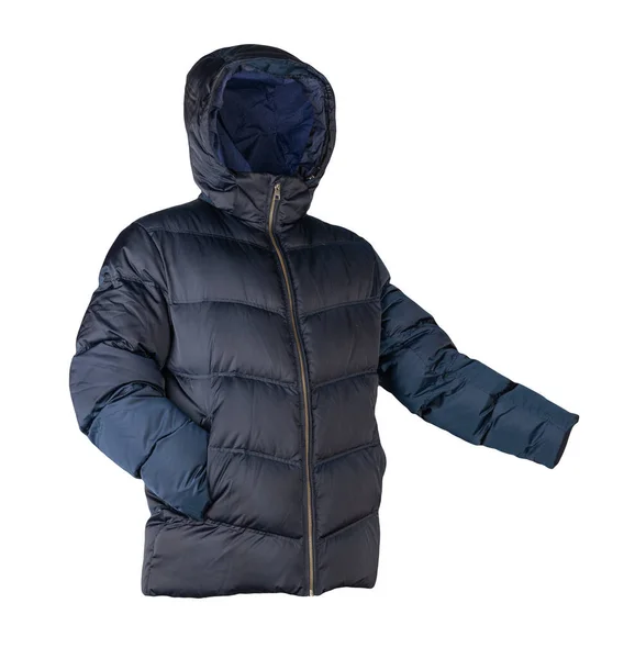 Mens Dark Blue Jacket Hood Isolated White Background Модная Одежда — стоковое фото