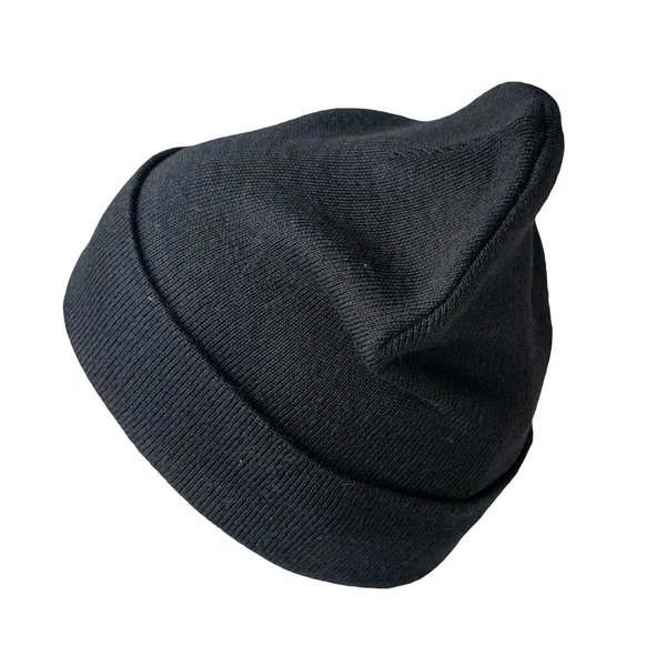 Cappello Nero Lavorato Maglia Isolato Uno Sfondo Bianco Accessorio Cappello — Foto Stock