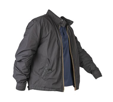 Siyah erkek ceketi ve koyu mavi gömlek beyaz arka planda izole edilmiş. modaya uygun günlük kıyafetler.