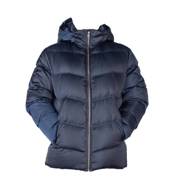 Beyaz arka planda koyu mavi kapüşonlu erkek ceketi. Her gün için şık kıyafetler.