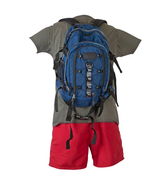 Jeansblauer Rucksack Rote Sporthose Graues Shirt Kleidung Für Jeden Tag — Stockfoto