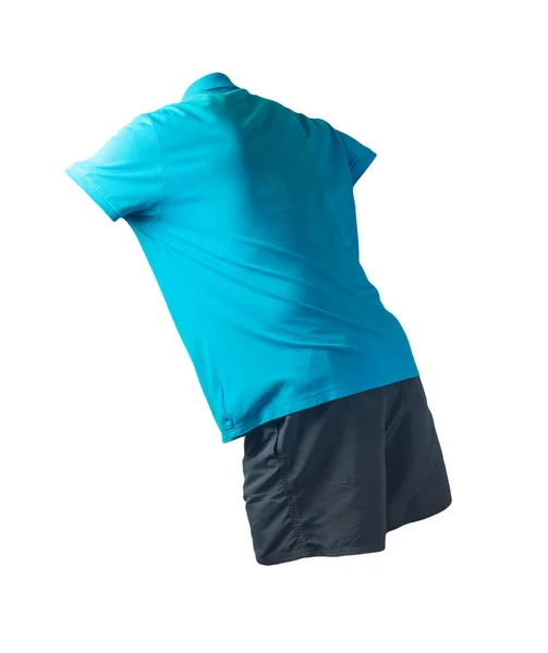 Esportes Masculinos Calções Azuis Escuros Camisa Azul Com Colarinho Botão — Fotografia de Stock