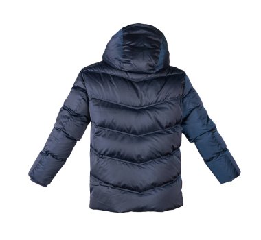 Beyaz arka planda koyu mavi kapüşonlu erkek ceketi. Her gün için şık kıyafetler.