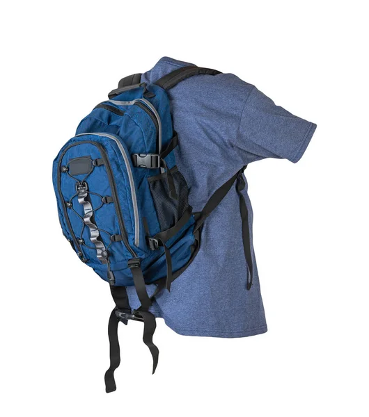 Dunkelblauer Rucksack Mit Marine Shirt Auf Weißem Hintergrund — Stockfoto