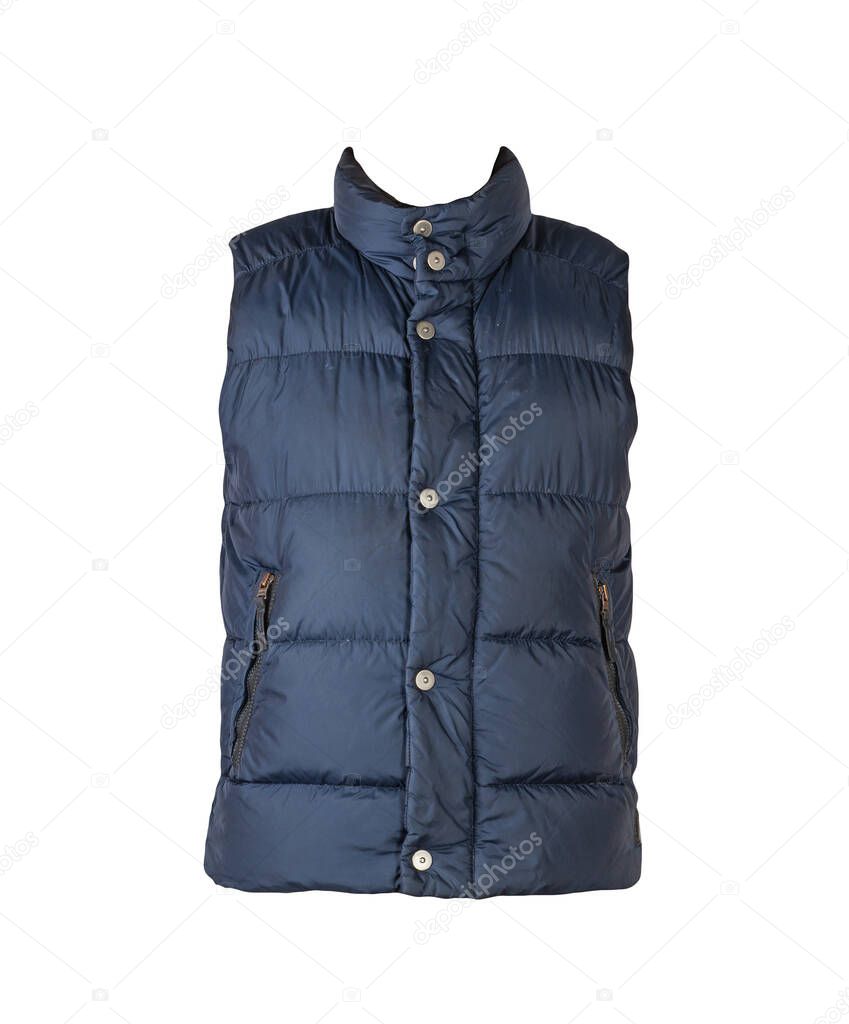 Dark blue sleeveless jacket isolated on white background. comfortable clothes for every day