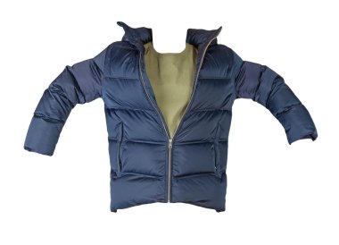 Erkekler koyu mavi ceketi ve beyaz arka planda izole edilmiş zeytin tişörtü. modaya uygun günlük kıyafetler.