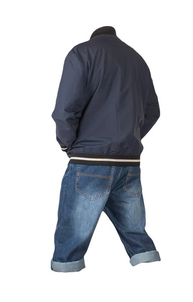 Denim Dark Blue Shorts Dark Blue Bomber Jacket Zipper Isolated — Stock Photo, Image