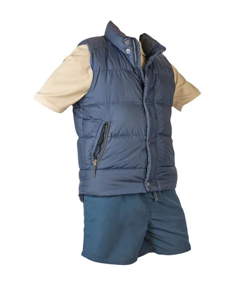 Chaqueta Sin Mangas Azul Oscuro Camiseta Beige Con Cuello Botones — Foto de Stock