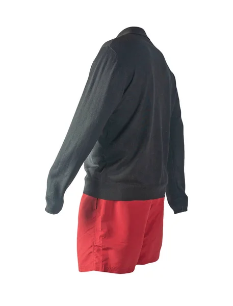 Suéter Negro Punto Pantalones Cortos Rojos Aislados Sobre Fondo Blanco — Foto de Stock