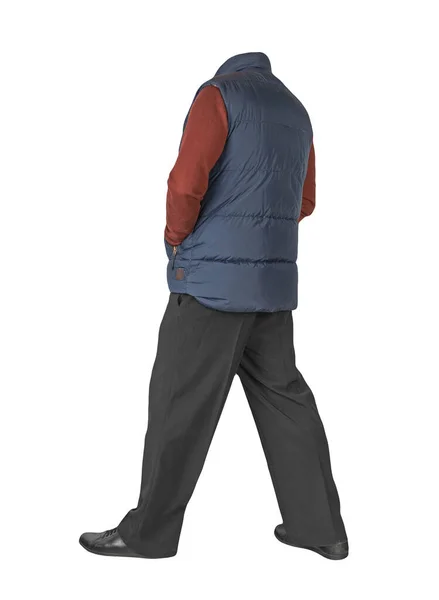 Dark Blue Sleeveless Jacket Black Pants Dark Red Sweater Black — Stock Photo, Image