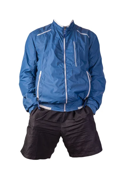 Homme Veste Bleue Blanche Short Sport Noir Isolé Sur Fond — Photo