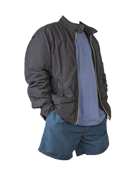 Jaqueta Preta Mens Shirt Marinha Esportes Calções Azuis Escuros Isolados — Fotografia de Stock