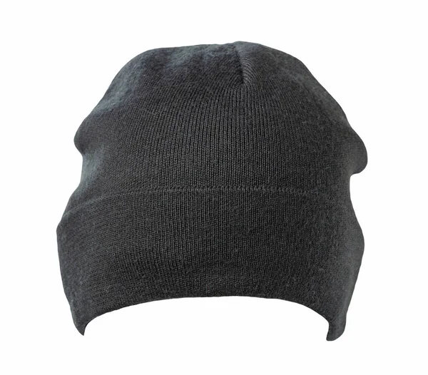 Cappello Grigio Scuro Lavorato Maglia Isolato Uno Sfondo Bianco Accessorio — Foto Stock