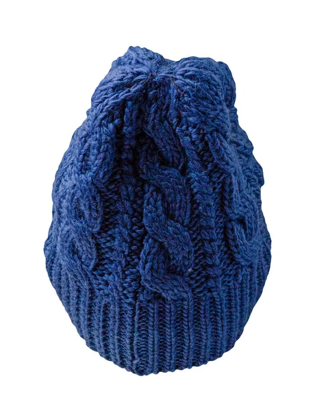 Kvinnors Blå Hatt Stickad Hatt Isolerad Vit Bakgrund — Stockfoto
