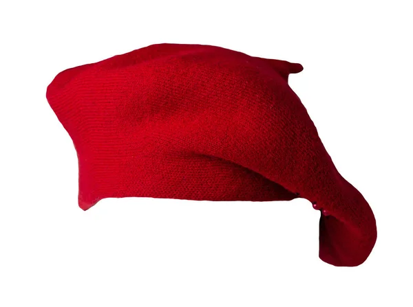 Béret Rouge Femelle Isolé Sur Fond Blanc Accessoire Automne — Photo