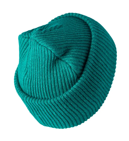 Sombrero Verde Punto Aislado Sobre Fondo Blanco Accesorio Invierno Cálido — Foto de Stock