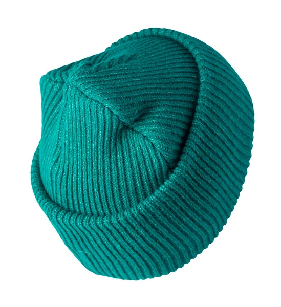 Chapeau Vert Tricoté Isolé Sur Fond Blanc Accessoire Hiver Chaud — Photo