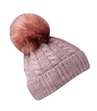   Beyaz arka planda izole edilmiş pembe şapka. Pomponlu şapka. .
